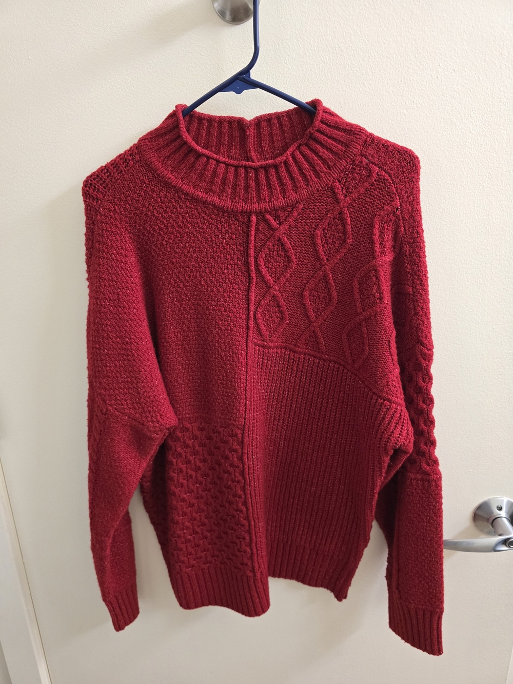 American Eagle Outfitters Red Cable & Textured Crewneck Sweater